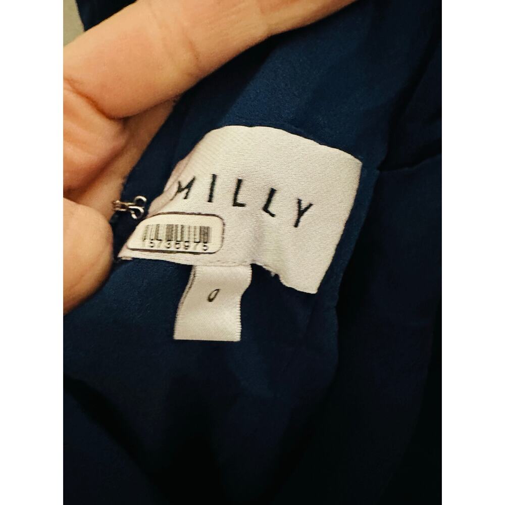 MILLY Dark Blue Satin Asymmetrical Electra Adjustable Straps Slip Dress Size 0 - Picture 12 of 13